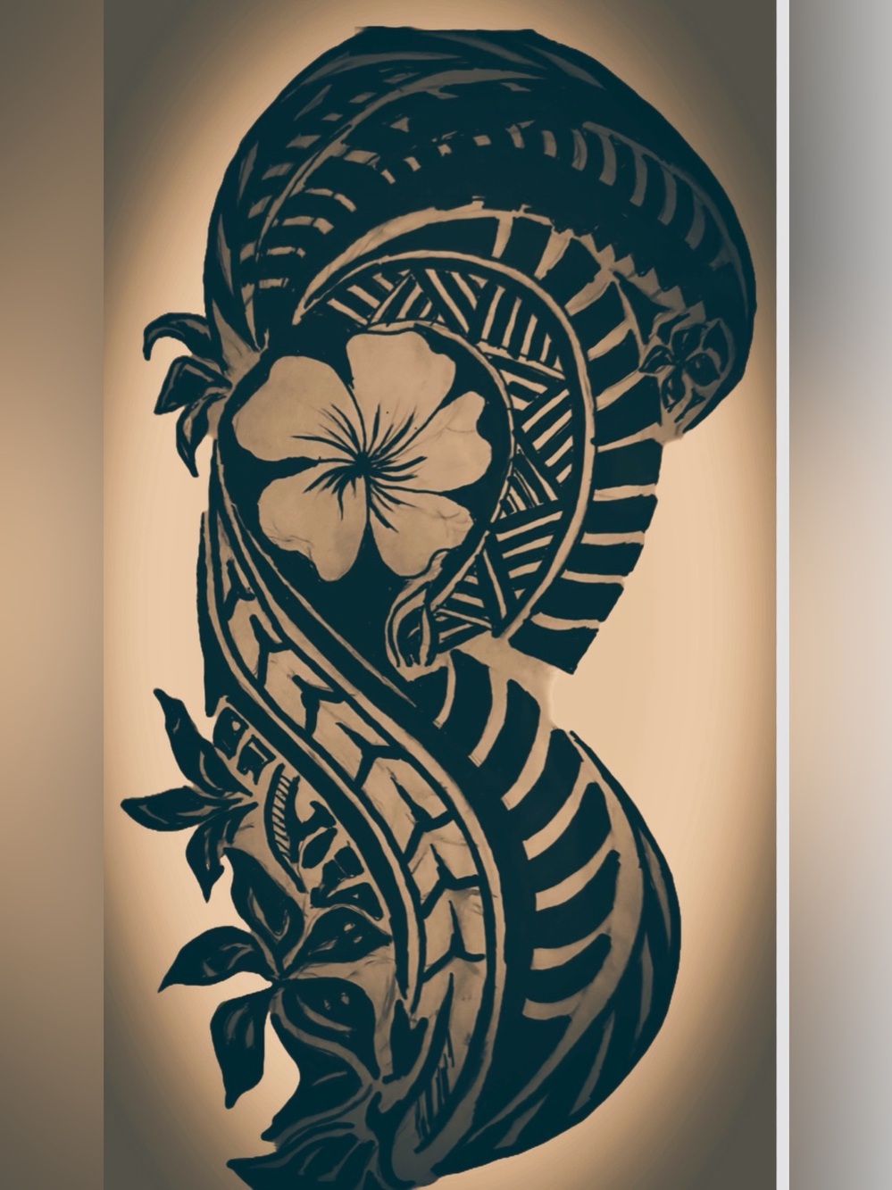Black Floral Tribal Tattoo Design Print original by ikiaka studio